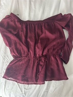 Abercrombie & Fitch Off-Shoulder Wine Peasant Blouse